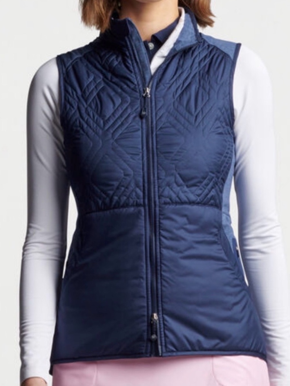 PETER MILLAR Lizzie Hybrid Vest Women's SM Full Zip Quilted Insulated Navy Golf